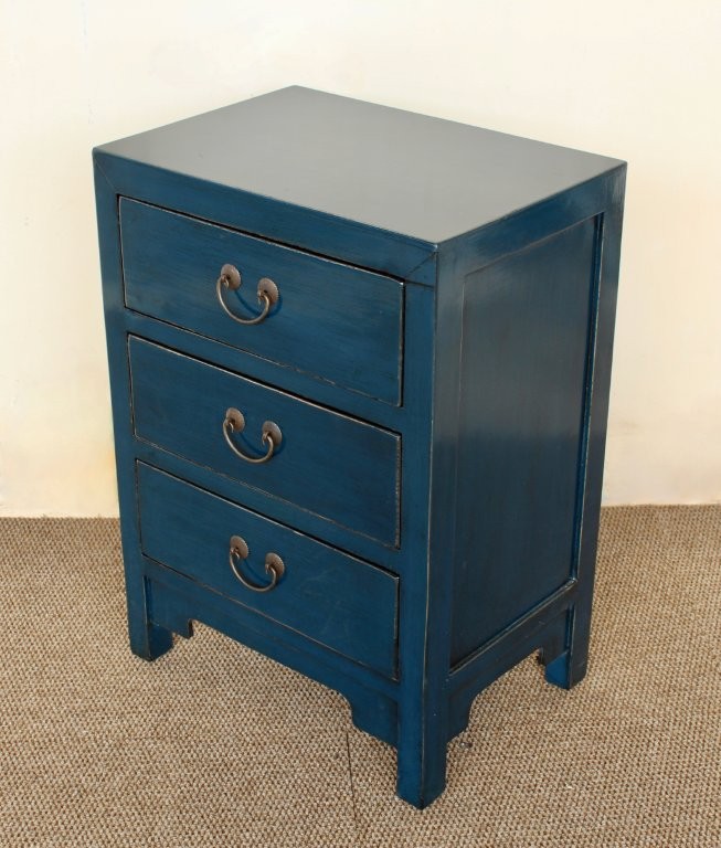 Blue 3 Drawer Bedside